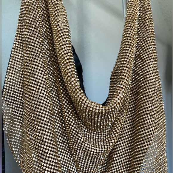 Gold Rhinestone Halter Top Open Back - Picture 2 of 5